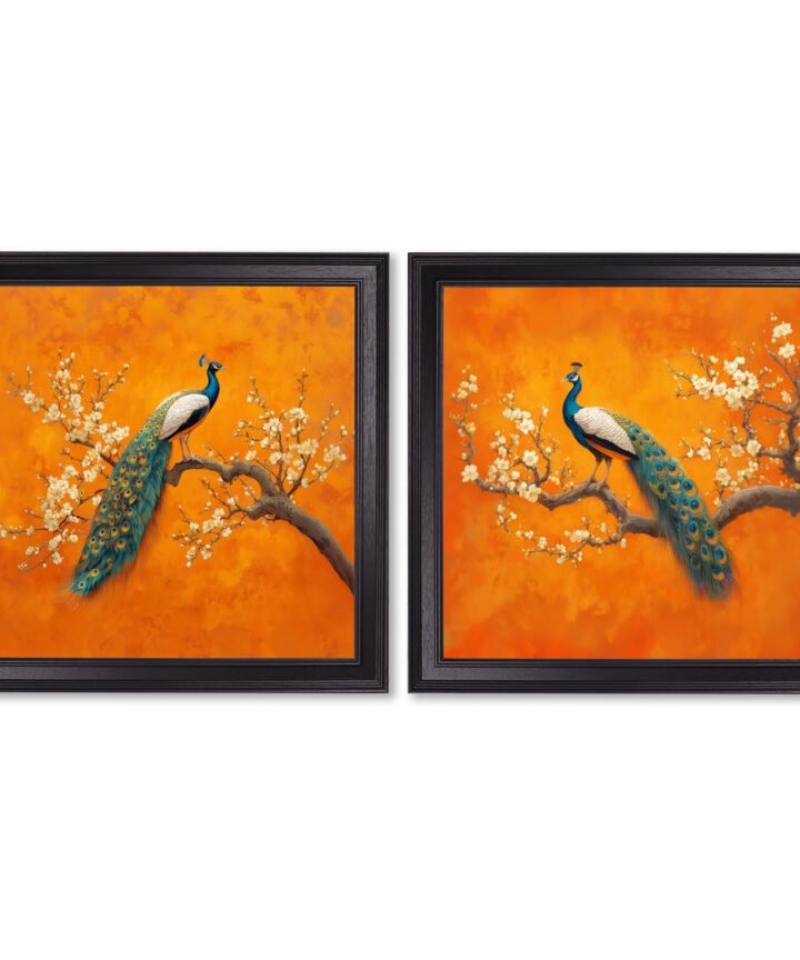 Peacocks In Saffron Garden - Black Hurstwood Square Frame