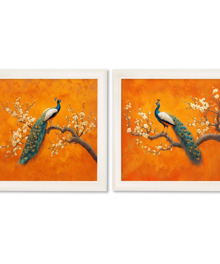 Peacocks In Saffron Garden - Cream Hurstwood Square Frame