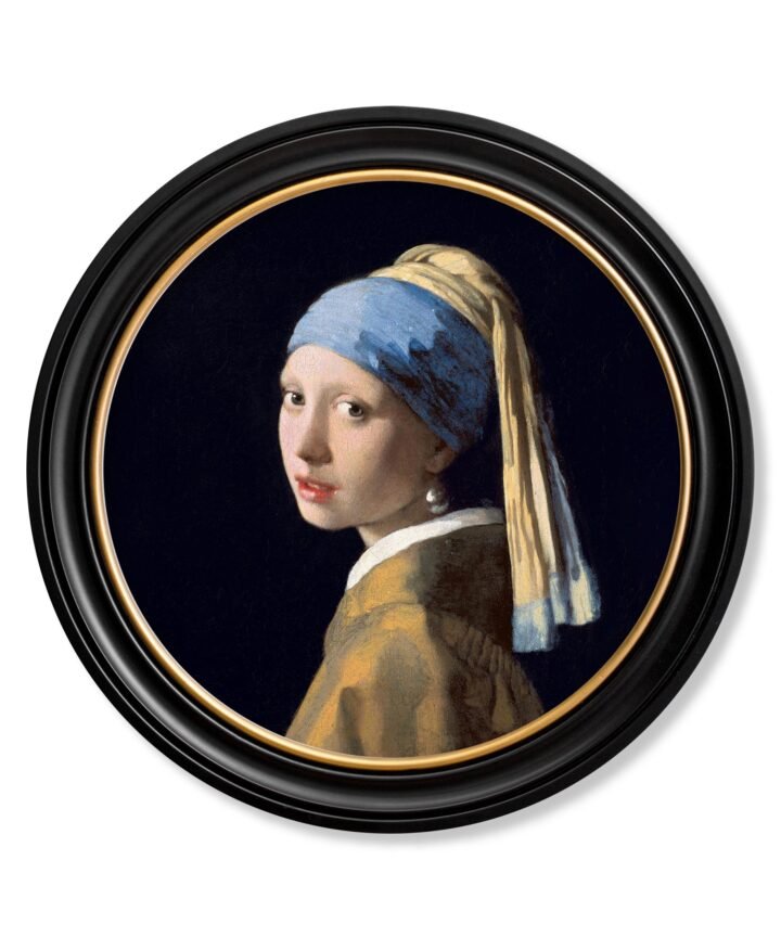 c.1665 Girl with a Pearl Earring - Round Frame J Vermeer