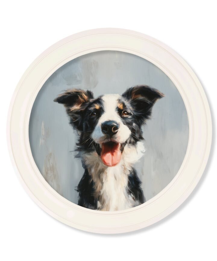 The Smiley Sheepdog - Oxford Strong White Round Frame