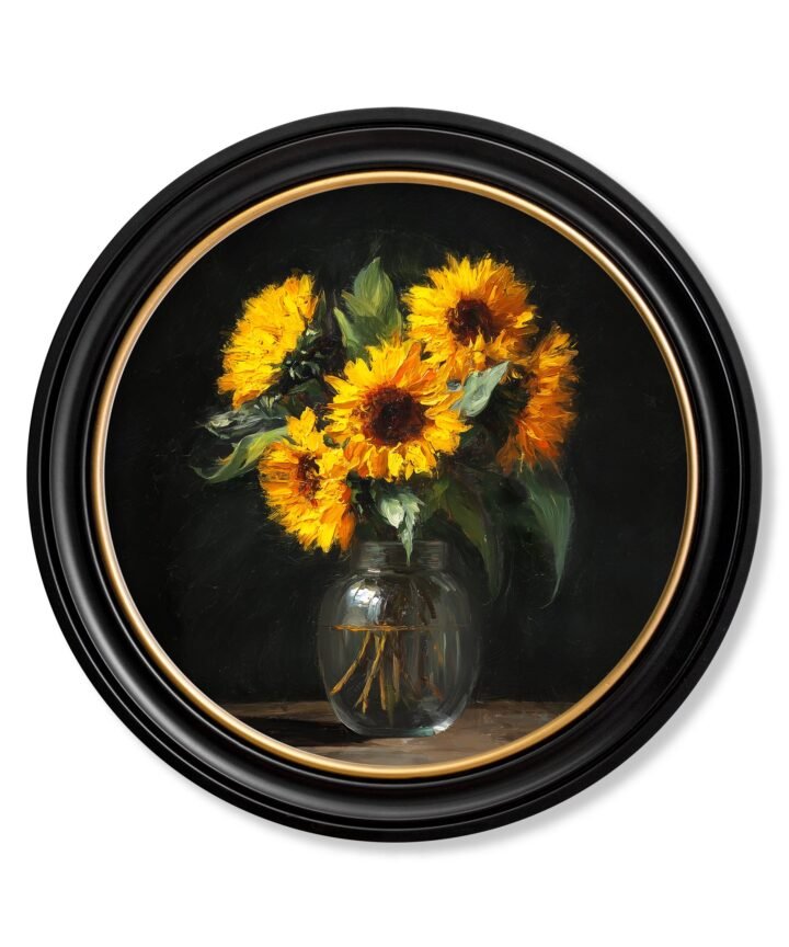 Sunflowers After Dark - Oxford Round Frame