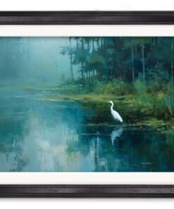 Misty Lake Great Egret - Black Hurstwood Frame