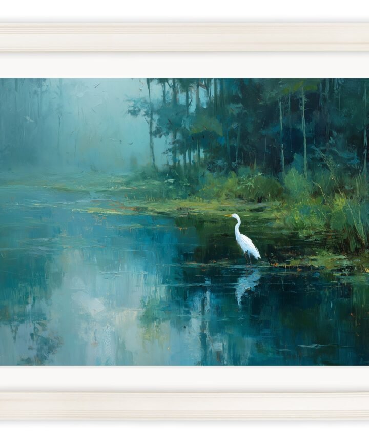 Misty Lake Great Egret - Cream Hurstwood Frame