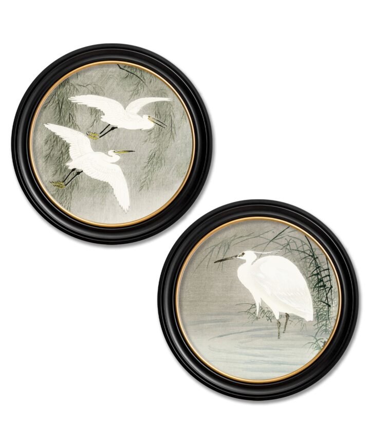 c.1910 Little Egrets - Ohara Koson in Round Frames