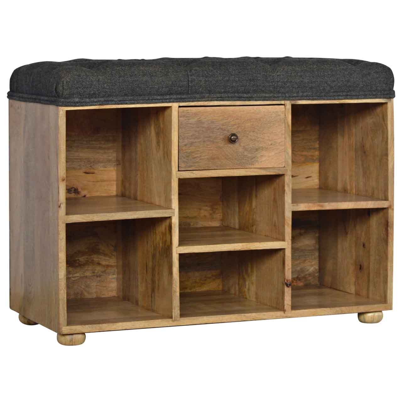 Black Tweed 1 Drawer Bench - Image 3