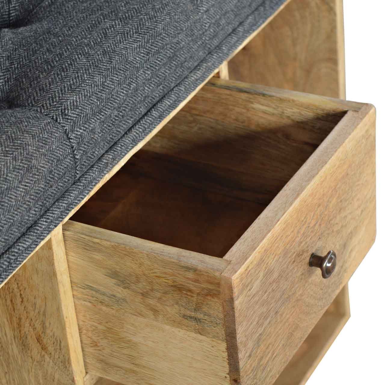 Black Tweed 1 Drawer Bench - Image 6