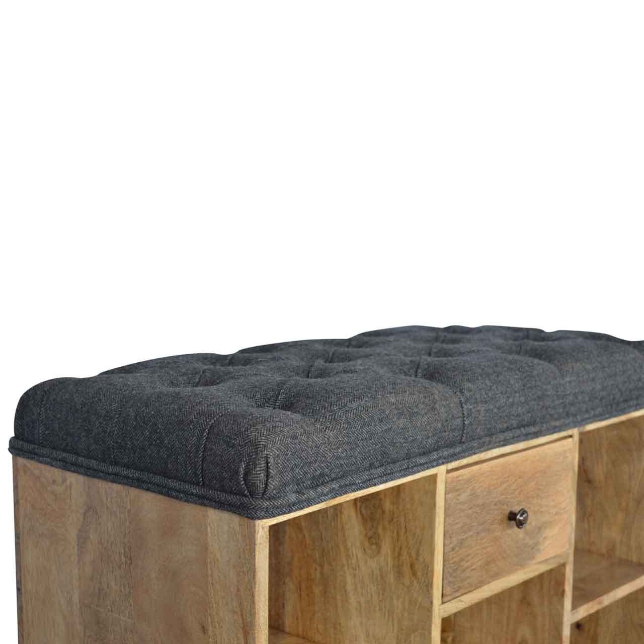 Black Tweed 1 Drawer Bench - Image 7
